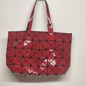 Red Geometric Tote Bag Bao Bao Style Prism Panel Handbag Modern Shopper 16x10